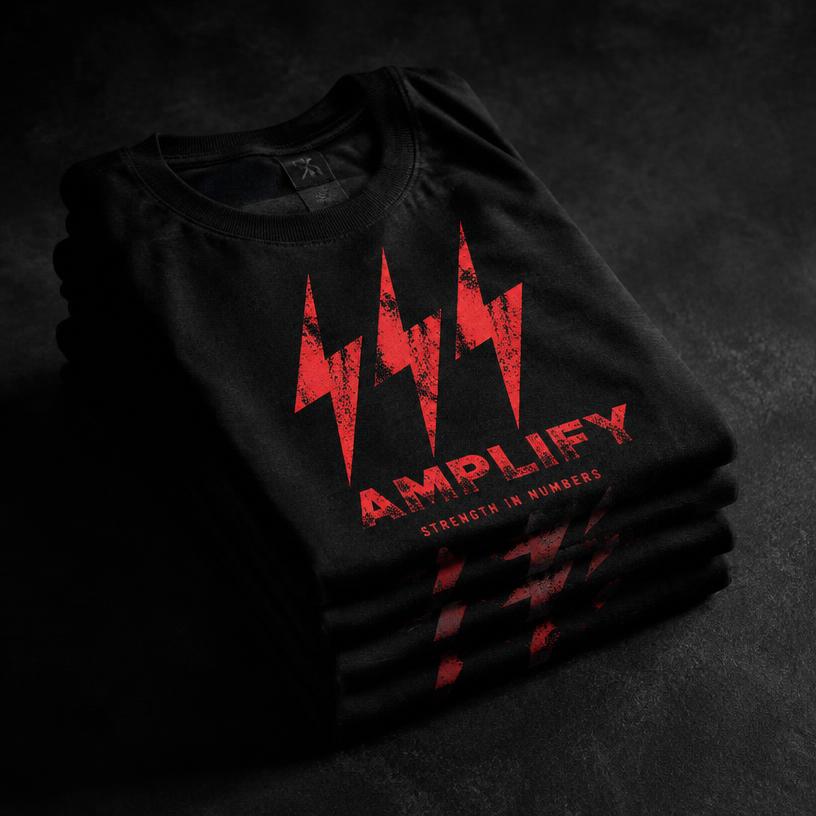 Black t-shirt with a bold red lightning bolt DTF print