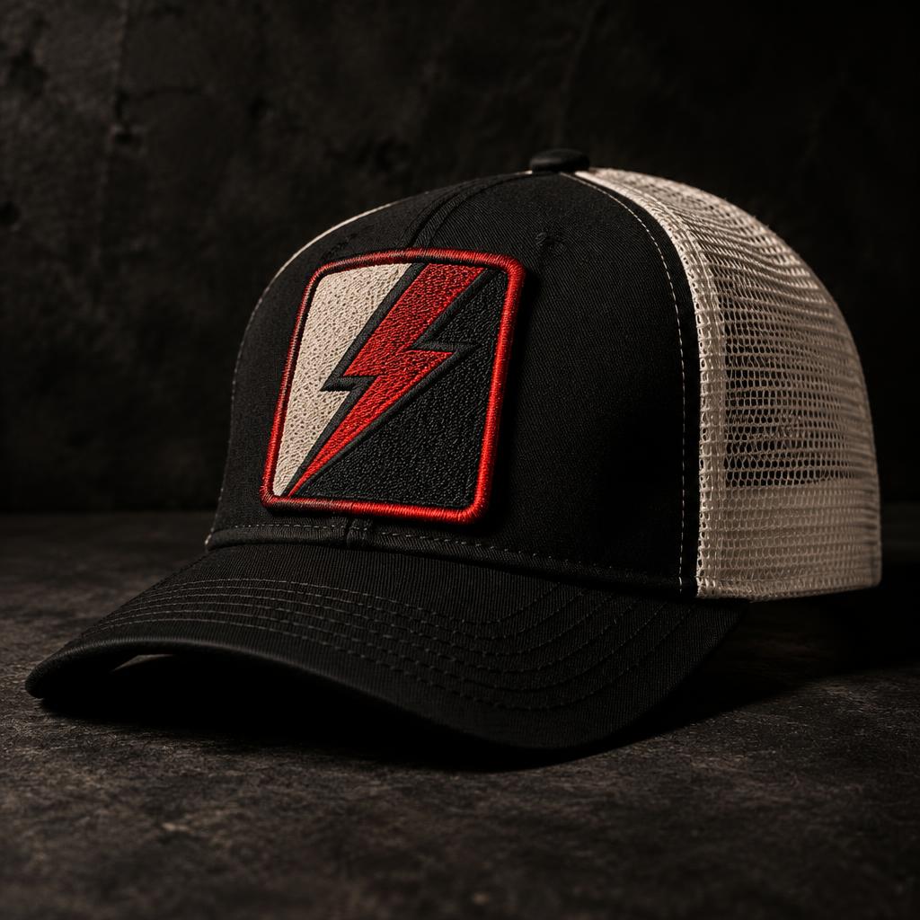 Trucker hat with a bold custom patch design